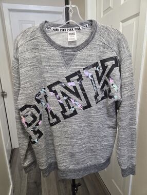 PINK Victoria's Secret Cotton Blend Gray Crewneck Sweatshirt